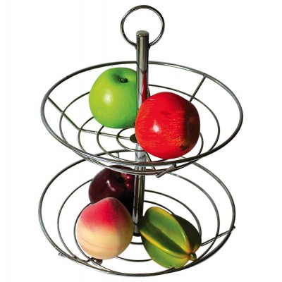 2 Tier Chrome Fruit Vegetable Basket Bowl Steel Wire Rack Stand Storage Holder   273052241757